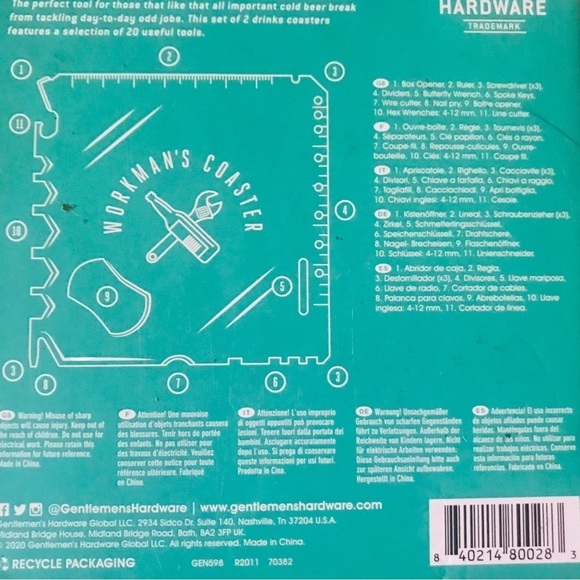 Set Of Two Workman’s Coaster Multi-Tool CoastersTwo coasters in box - Picture 3 of 3